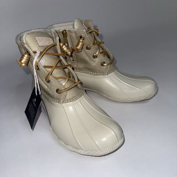 Sperry Women’s Duck Saltwater Boots Waterproof Cream Ivory Size 7 NWT - Picture 1 of 7